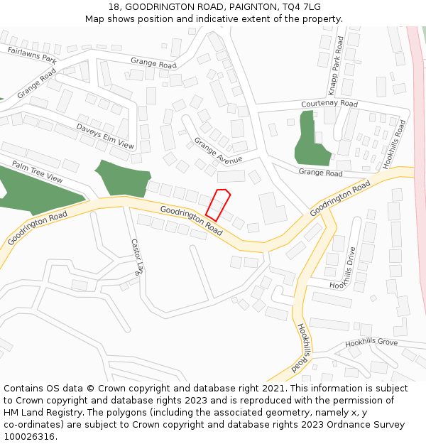 18, GOODRINGTON ROAD, PAIGNTON, TQ4 7LG: Location map and indicative extent of plot