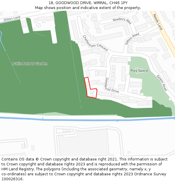 18, GOODWOOD DRIVE, WIRRAL, CH46 1PY: Location map and indicative extent of plot