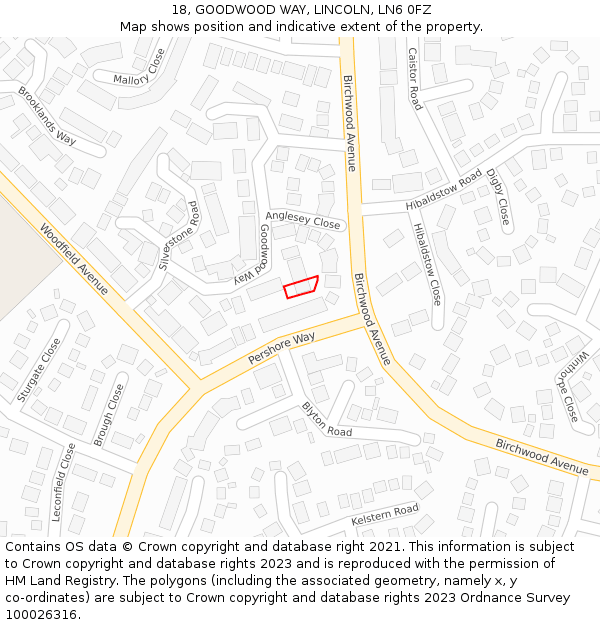 18, GOODWOOD WAY, LINCOLN, LN6 0FZ: Location map and indicative extent of plot