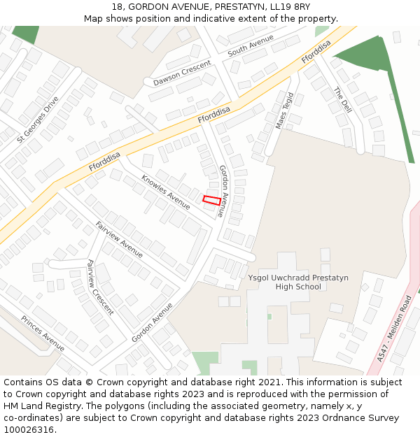 18, GORDON AVENUE, PRESTATYN, LL19 8RY: Location map and indicative extent of plot