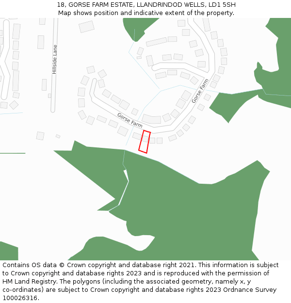 18, GORSE FARM ESTATE, LLANDRINDOD WELLS, LD1 5SH: Location map and indicative extent of plot