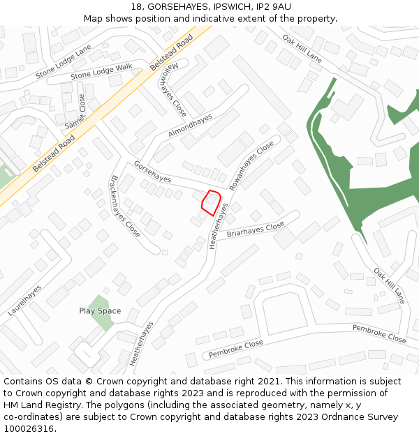 18, GORSEHAYES, IPSWICH, IP2 9AU: Location map and indicative extent of plot
