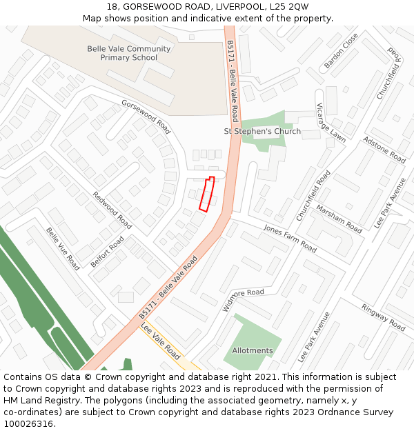 18, GORSEWOOD ROAD, LIVERPOOL, L25 2QW: Location map and indicative extent of plot