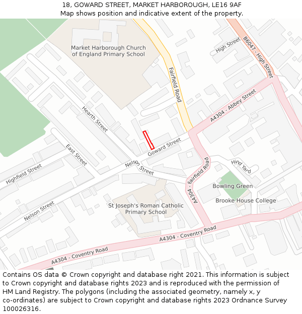 18, GOWARD STREET, MARKET HARBOROUGH, LE16 9AF: Location map and indicative extent of plot