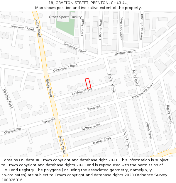 18, GRAFTON STREET, PRENTON, CH43 4UJ: Location map and indicative extent of plot