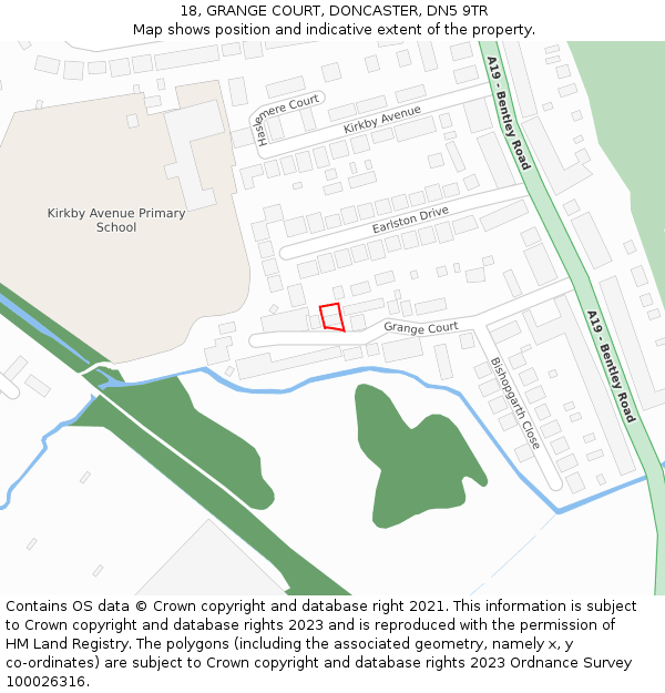18, GRANGE COURT, DONCASTER, DN5 9TR: Location map and indicative extent of plot