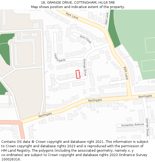 18, GRANGE DRIVE, COTTINGHAM, HU16 5RE: Location map and indicative extent of plot
