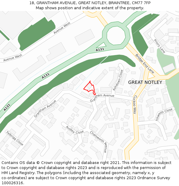 18, GRANTHAM AVENUE, GREAT NOTLEY, BRAINTREE, CM77 7FP: Location map and indicative extent of plot