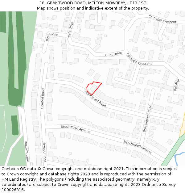 18, GRANTWOOD ROAD, MELTON MOWBRAY, LE13 1SB: Location map and indicative extent of plot