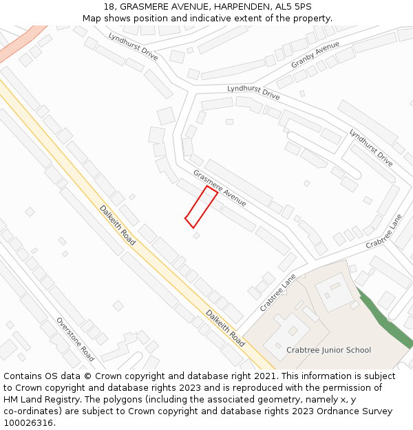 18, GRASMERE AVENUE, HARPENDEN, AL5 5PS: Location map and indicative extent of plot