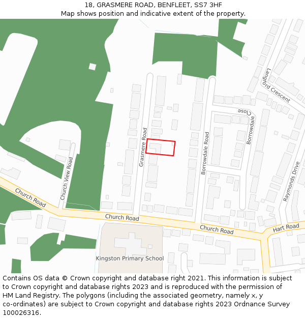 18, GRASMERE ROAD, BENFLEET, SS7 3HF: Location map and indicative extent of plot