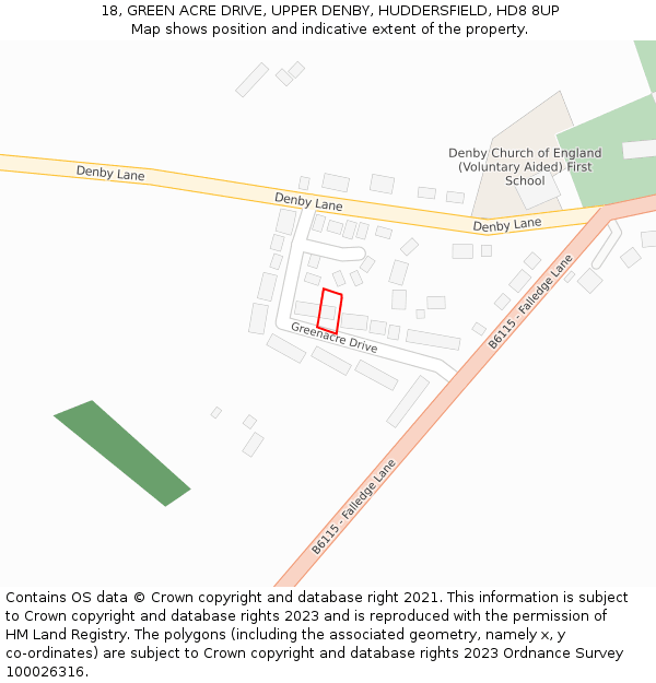 18, GREEN ACRE DRIVE, UPPER DENBY, HUDDERSFIELD, HD8 8UP: Location map and indicative extent of plot