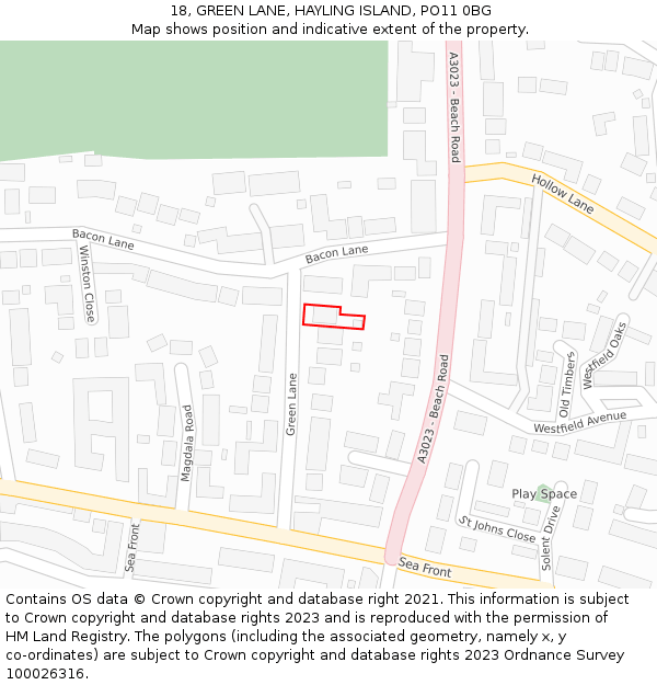 18, GREEN LANE, HAYLING ISLAND, PO11 0BG: Location map and indicative extent of plot