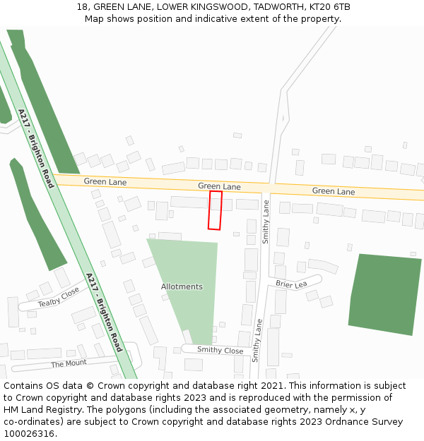 18, GREEN LANE, LOWER KINGSWOOD, TADWORTH, KT20 6TB: Location map and indicative extent of plot