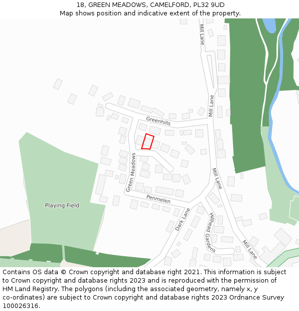 18, GREEN MEADOWS, CAMELFORD, PL32 9UD: Location map and indicative extent of plot
