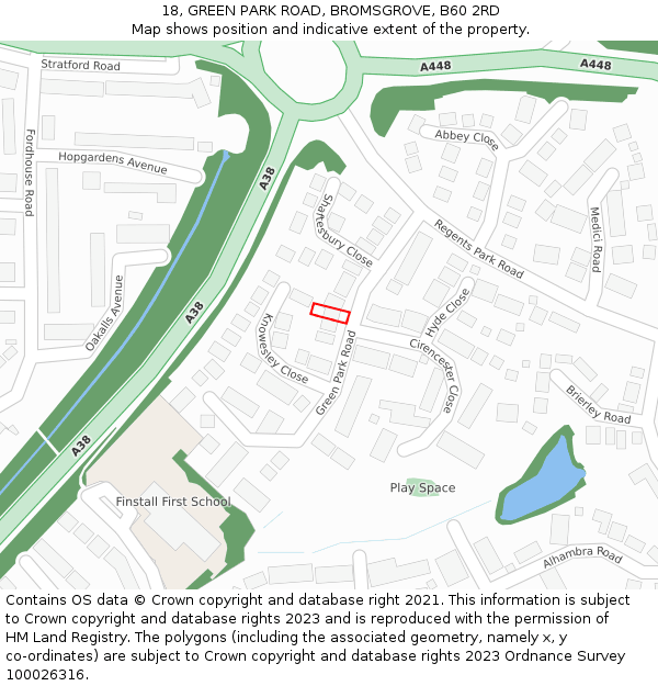 18, GREEN PARK ROAD, BROMSGROVE, B60 2RD: Location map and indicative extent of plot
