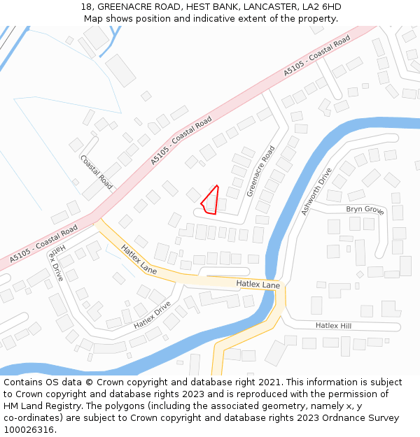 18, GREENACRE ROAD, HEST BANK, LANCASTER, LA2 6HD: Location map and indicative extent of plot