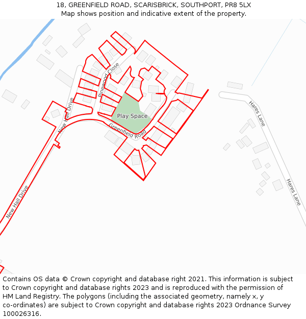 18, GREENFIELD ROAD, SCARISBRICK, SOUTHPORT, PR8 5LX: Location map and indicative extent of plot