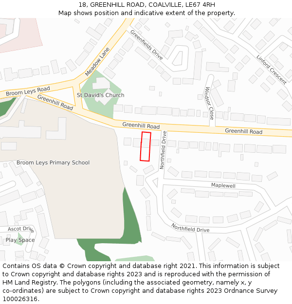 18, GREENHILL ROAD, COALVILLE, LE67 4RH: Location map and indicative extent of plot