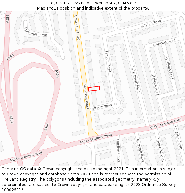 18, GREENLEAS ROAD, WALLASEY, CH45 8LS: Location map and indicative extent of plot