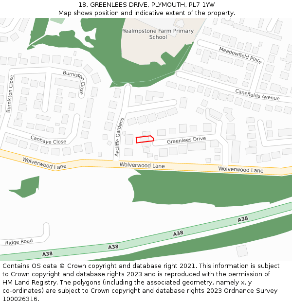 18, GREENLEES DRIVE, PLYMOUTH, PL7 1YW: Location map and indicative extent of plot