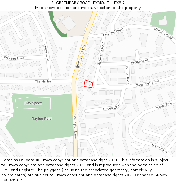 18, GREENPARK ROAD, EXMOUTH, EX8 4JL: Location map and indicative extent of plot