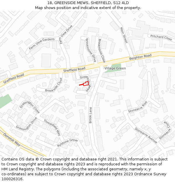 18, GREENSIDE MEWS, SHEFFIELD, S12 4LD: Location map and indicative extent of plot