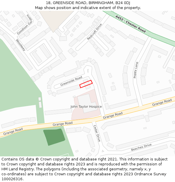 18, GREENSIDE ROAD, BIRMINGHAM, B24 0DJ: Location map and indicative extent of plot