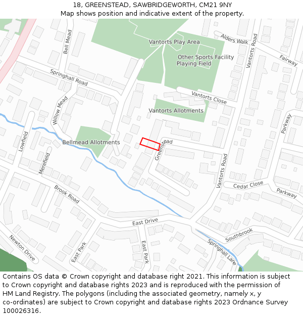 18, GREENSTEAD, SAWBRIDGEWORTH, CM21 9NY: Location map and indicative extent of plot