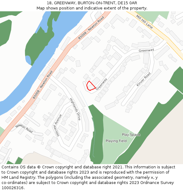 18, GREENWAY, BURTON-ON-TRENT, DE15 0AR: Location map and indicative extent of plot