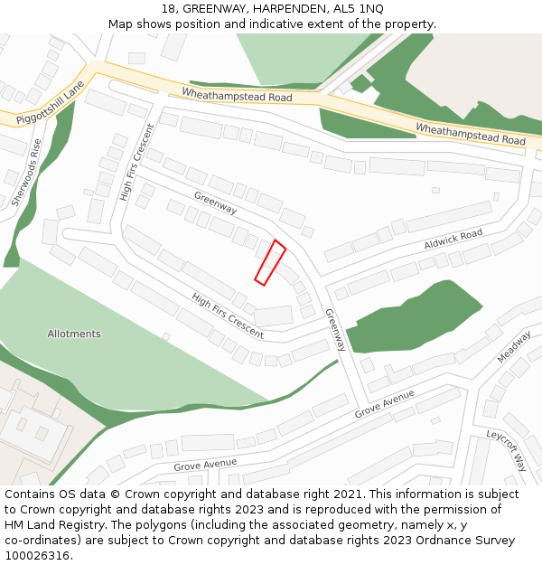 18, GREENWAY, HARPENDEN, AL5 1NQ: Location map and indicative extent of plot