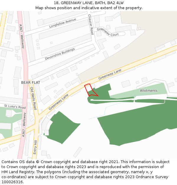 18, GREENWAY LANE, BATH, BA2 4LW: Location map and indicative extent of plot