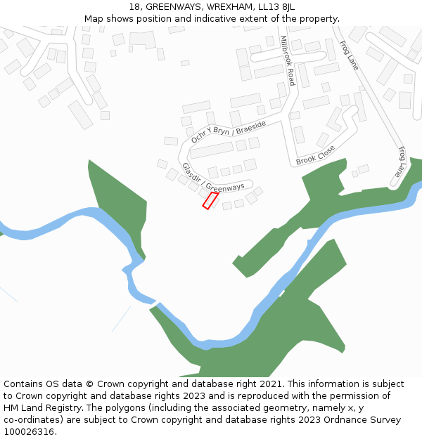 18, GREENWAYS, WREXHAM, LL13 8JL: Location map and indicative extent of plot