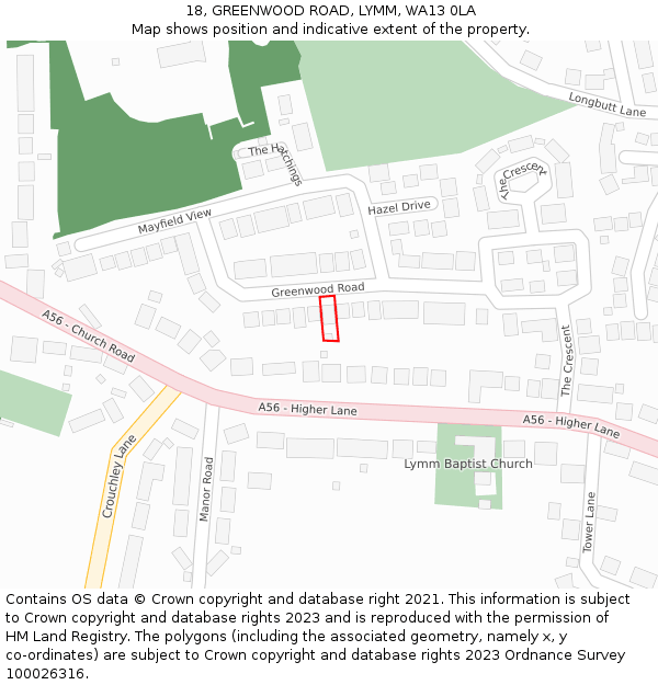 18, GREENWOOD ROAD, LYMM, WA13 0LA: Location map and indicative extent of plot