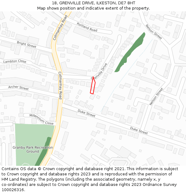 18, GRENVILLE DRIVE, ILKESTON, DE7 8HT: Location map and indicative extent of plot