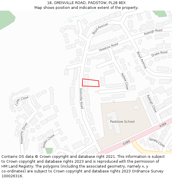 18, GRENVILLE ROAD, PADSTOW, PL28 8EX: Location map and indicative extent of plot