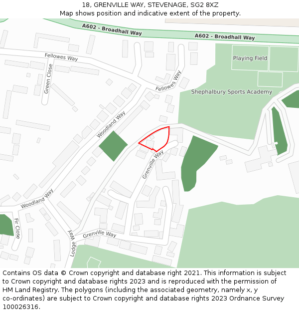 18, GRENVILLE WAY, STEVENAGE, SG2 8XZ: Location map and indicative extent of plot