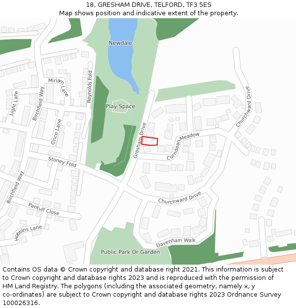 18, GRESHAM DRIVE, TELFORD, TF3 5ES: Location map and indicative extent of plot