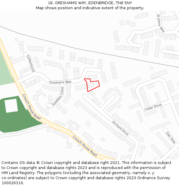 18, GRESHAMS WAY, EDENBRIDGE, TN8 5NY: Location map and indicative extent of plot