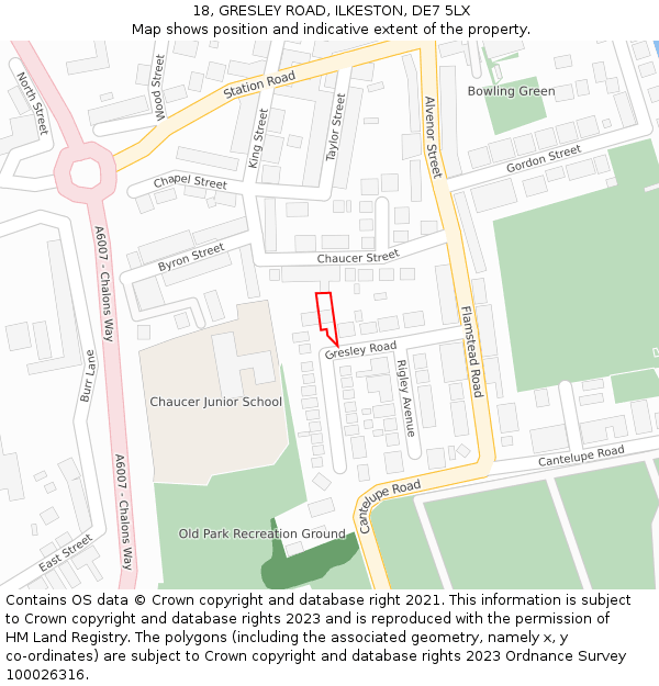 18, GRESLEY ROAD, ILKESTON, DE7 5LX: Location map and indicative extent of plot