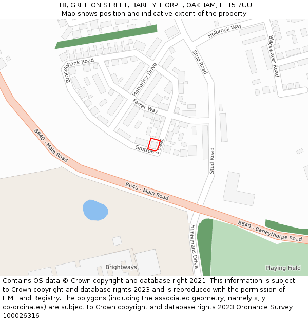 18, GRETTON STREET, BARLEYTHORPE, OAKHAM, LE15 7UU: Location map and indicative extent of plot