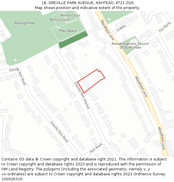18, GREVILLE PARK AVENUE, ASHTEAD, KT21 2QS: Location map and indicative extent of plot