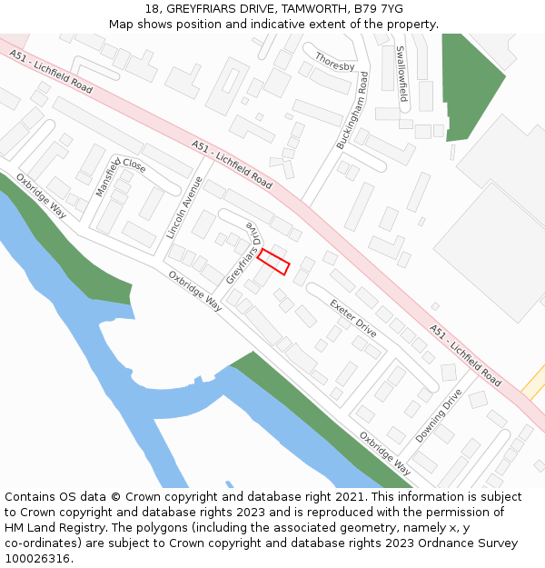 18, GREYFRIARS DRIVE, TAMWORTH, B79 7YG: Location map and indicative extent of plot