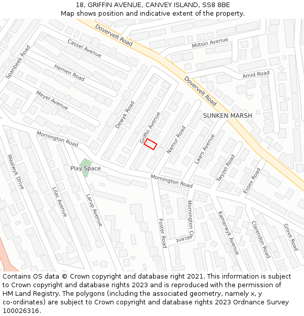 18, GRIFFIN AVENUE, CANVEY ISLAND, SS8 8BE: Location map and indicative extent of plot