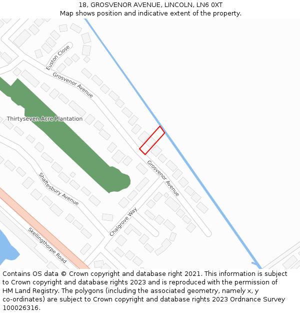 18, GROSVENOR AVENUE, LINCOLN, LN6 0XT: Location map and indicative extent of plot