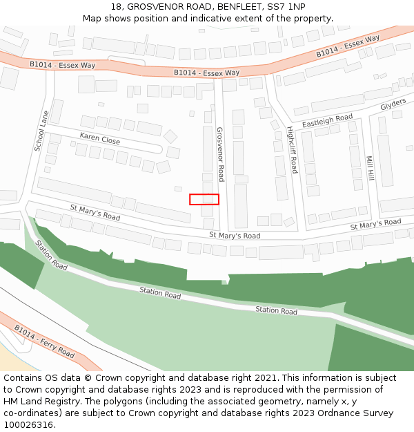 18, GROSVENOR ROAD, BENFLEET, SS7 1NP: Location map and indicative extent of plot