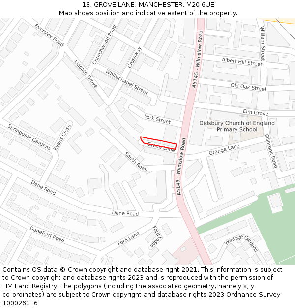 18, GROVE LANE, MANCHESTER, M20 6UE: Location map and indicative extent of plot