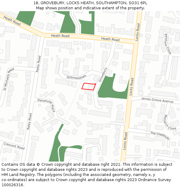 18, GROVEBURY, LOCKS HEATH, SOUTHAMPTON, SO31 6PL: Location map and indicative extent of plot