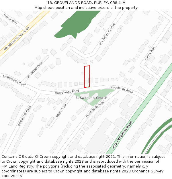 18, GROVELANDS ROAD, PURLEY, CR8 4LA: Location map and indicative extent of plot