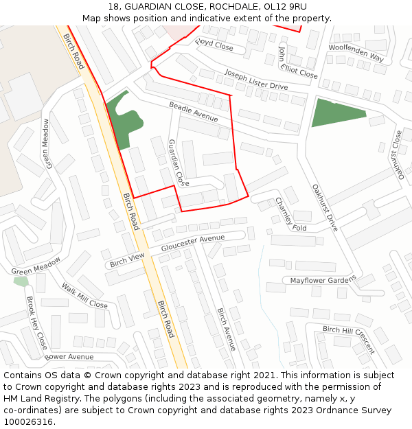18, GUARDIAN CLOSE, ROCHDALE, OL12 9RU: Location map and indicative extent of plot